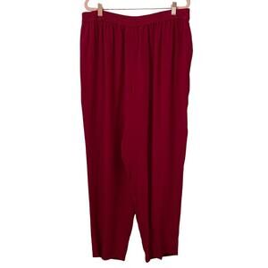 Vintage Diane Von Furstenberg Pants Womens 1X Red Silk Wide Leg High Rise Preppy